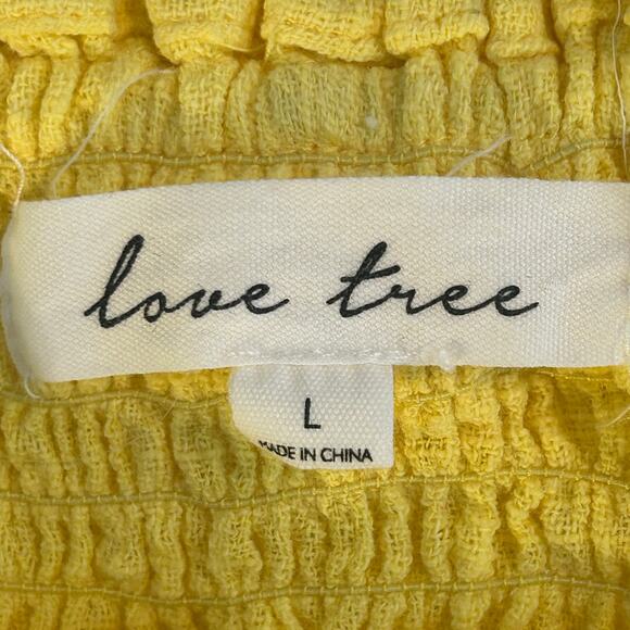 Love Tree Top Women Lg Babydoll Yellow Cotton Flare Sleeve Boho Hippie Peasant - Picture 6 of 9